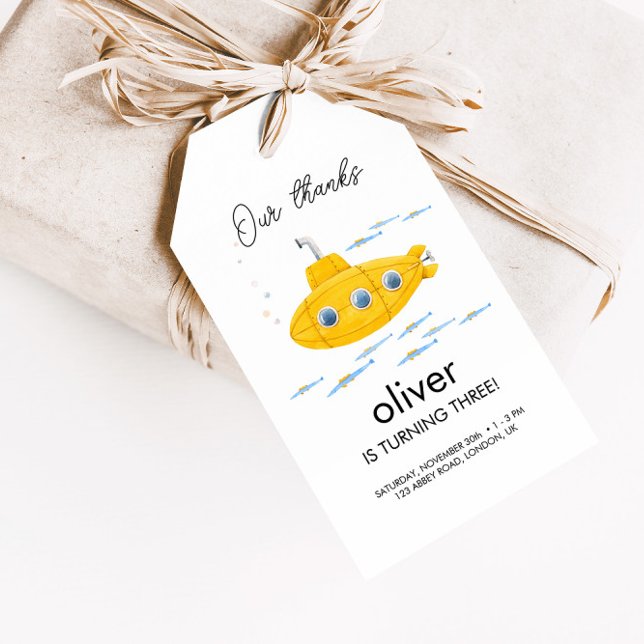 Yellow U-Boot-Kindergeburtstag Vielen Dank Tag Geschenkanhänger (Von Creator hochgeladen)