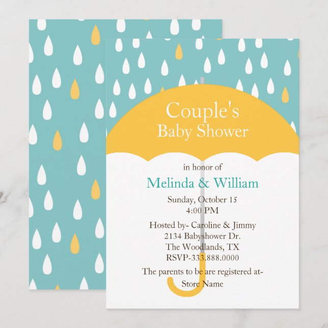 Yellow Umbrella Babydusche Einladung (Vorne/Hinten)