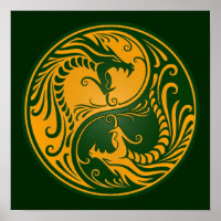 Yellow und Green Yin Yang Dragons