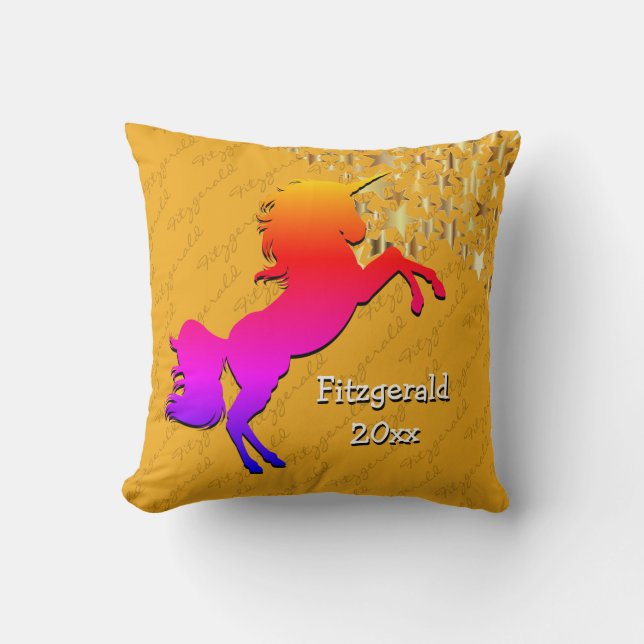 Yellow UNICORN Personalisiert Keepake Kissen (Vorderseite)
