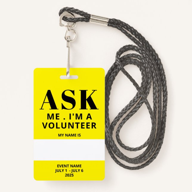 Yellow Volunteer Abzeichen Ausweis (Vorderseite mit Schlüsselband)