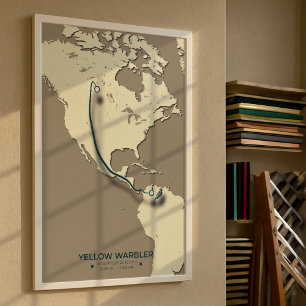 Yellow Warbler Migration Map - Minimalistisch Vint Poster