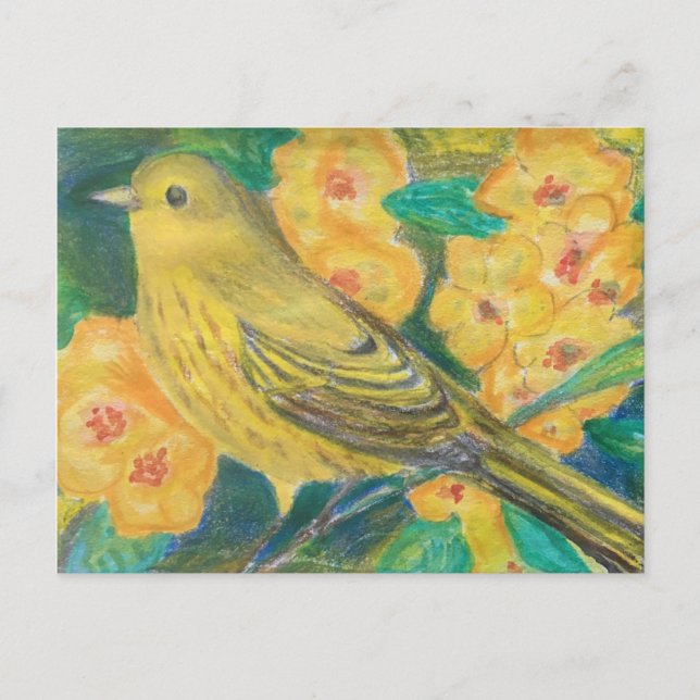 Yellow Warbler Yellow Roses Garden Postkarte (Vorderseite)