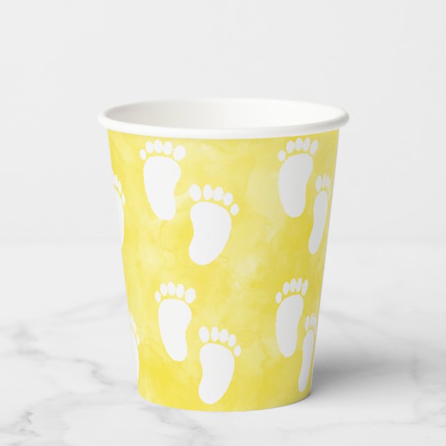Yellow Watercolor Babydusche Muster Pappbecher (Rückseite)