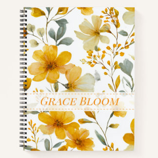 Yellow Watercolor Floral Botanical Flower Pattern Notizbuch