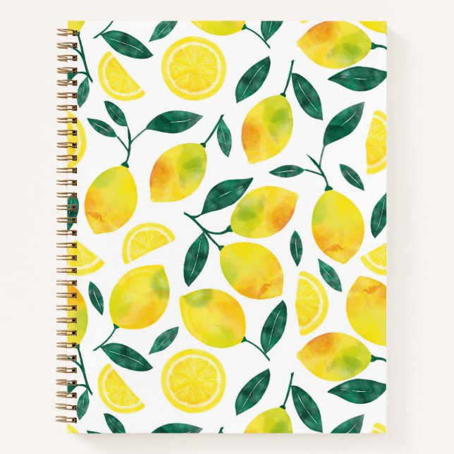 Yellow Watercolor Lemon Muster Notizbuch (Vorderseite)