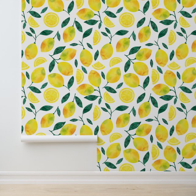 Yellow Watercolor Lemon Muster Tapete (Anwendung)