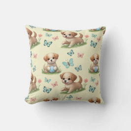  Yellow Watercolor Puppies and Butterflies Kissen