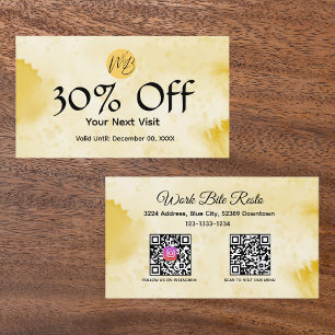 Yellow Watercolor Restaurant Qr Code Menü und Rabattkarte