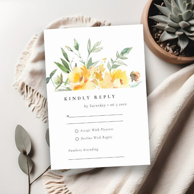 Yellow Watercolor Rose Blume Hochzeit RSVP Karte (Von Creator hochgeladen)