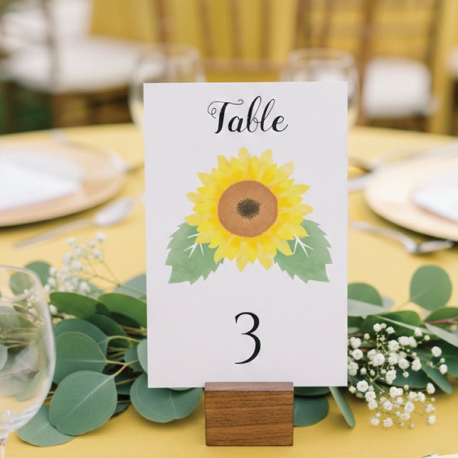 Yellow Watercolor Sunflower Wedding  Tischnummer (Von Creator hochgeladen)