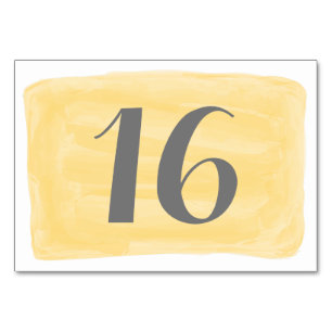 Yellow Watercolor Wedding Table Card Tischnummer