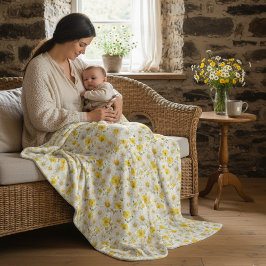 Yellow Watercolor Wildflower Pattern  Fleecedecke