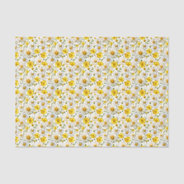Yellow Watercolor Wildflowers Pattern  Seidenpapier (Vorderseite)