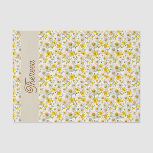Yellow Watercolor Wildflowers Pattern  Seidenpapier (Vorderseite)
