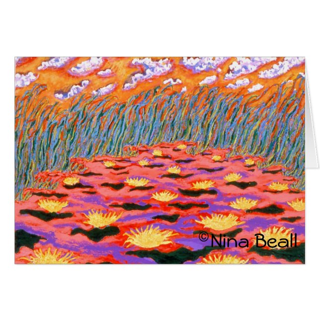 "Yellow Waterlis In Pond", 5x7', par Nina Beall (Devant horizontal)