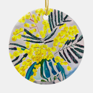 Yellow Wattle, australische Blume Keramik Ornament