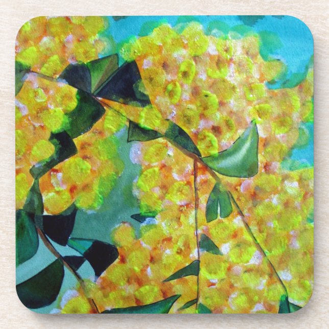 Yellow Wattle, australische Blume Untersetzer (Vorderseite)