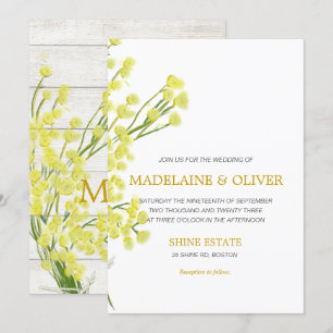 Yellow Wattle Botanical Rustic Wood Modern Wedding Einladung