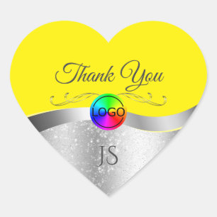 Yellow Wavy Silver mit Logo Monogram Vielen Dank Herz-Aufkleber
