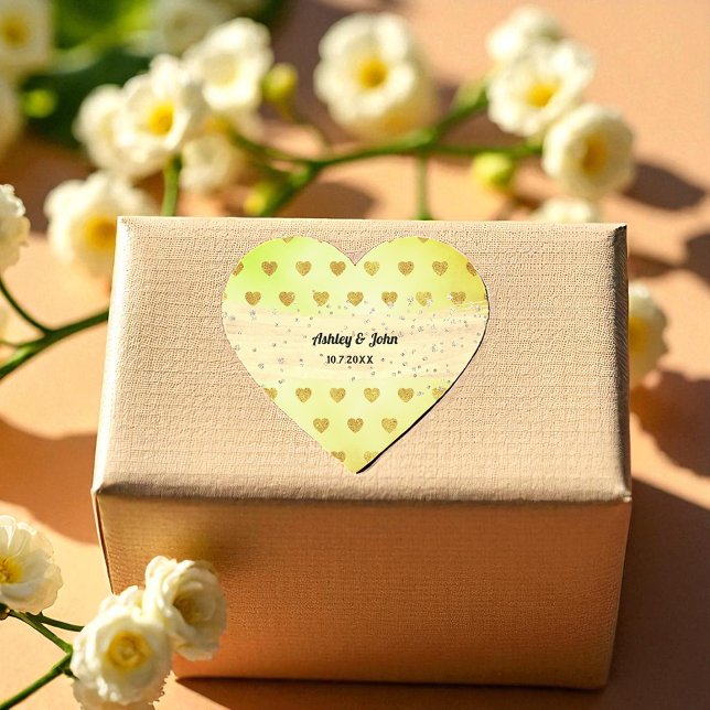 Yellow Wedding Birthday Gold Hearts Sticker (Von Creator hochgeladen)