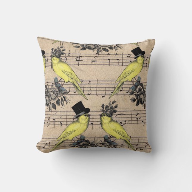 Yellow Wedding French Birds Kissen auf Musikblatt (Vorderseite)