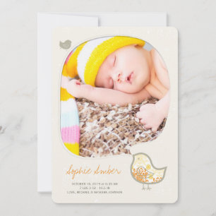 Yellow Whimsical Chick Foto Geburtsankündigung Ankündigung