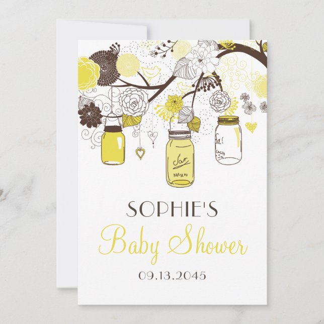 Yellow Whimsical Mason Jars Kinderdusche Einladung (Vorderseite)