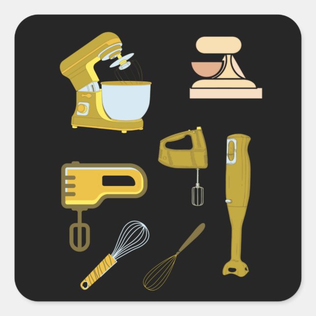 Yellow Whisky Küche Hand Mixer Art Pack Quadratischer Aufkleber (Vorderseite)