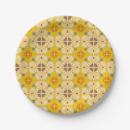 yellow, white, and orange floral and geometric pappteller