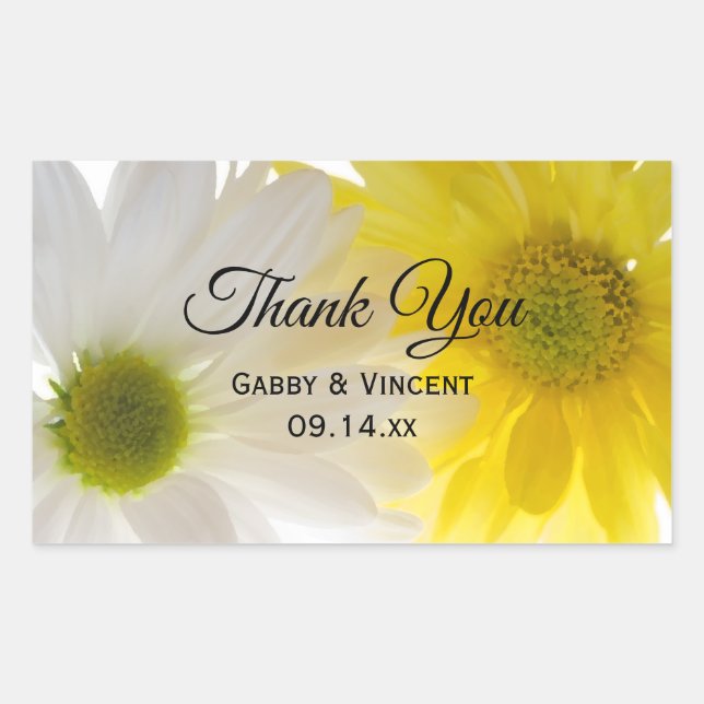 Yellow White Daisies Wedding Vielen Dank für Ihre  Rechteckiger Aufkleber (Vorderseite)