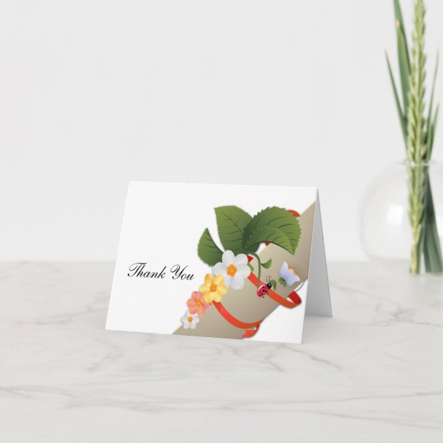 Yellow White Daisis Ladybug Danke-Karte Dankeskarte (Vorderseite)