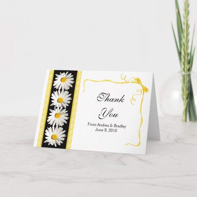 Yellow White Daisy Ribbon Wedding Dankeschön Karte (Vorderseite)