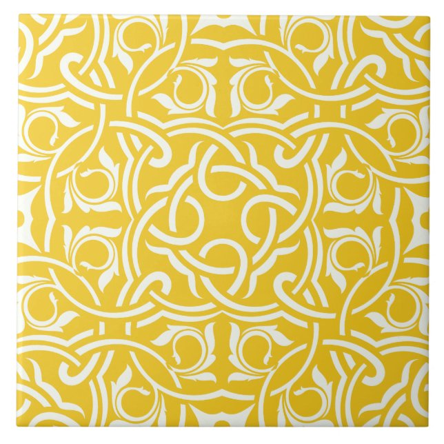Yellow &white elegant intricate floral pattern fliese (Vorderseite)