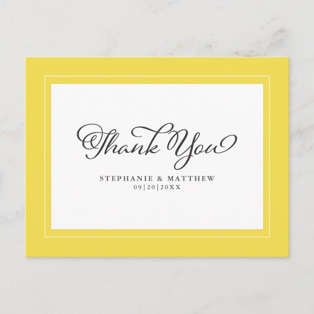 Yellow & White Elegante Moderne Hochzeit Vielen Da Postkarte (Vorderseite)