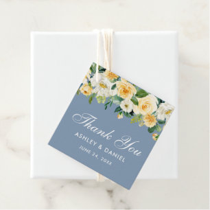 Yellow White Floral Dusty Blue Wedding Vielen Dank Geschenkanhänger