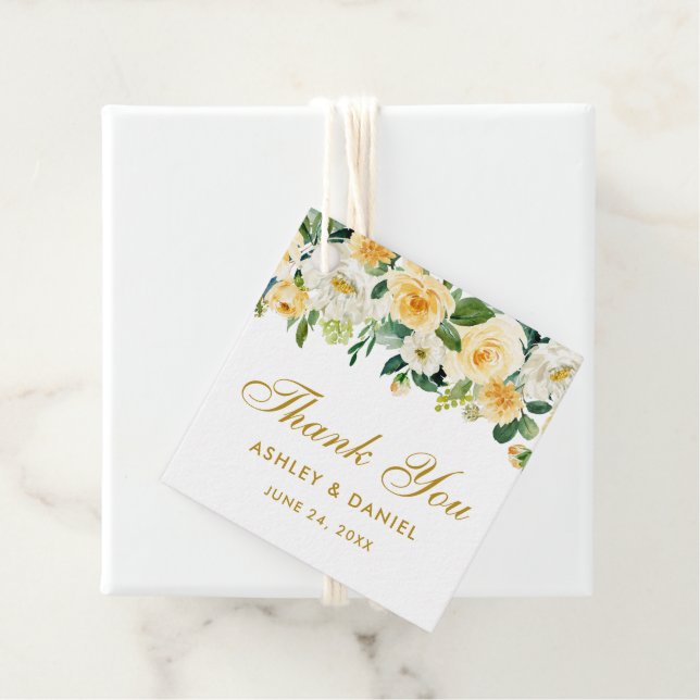 Yellow White Floral Wedding Danke Gold Gold Geschenkanhänger (Beispiel)