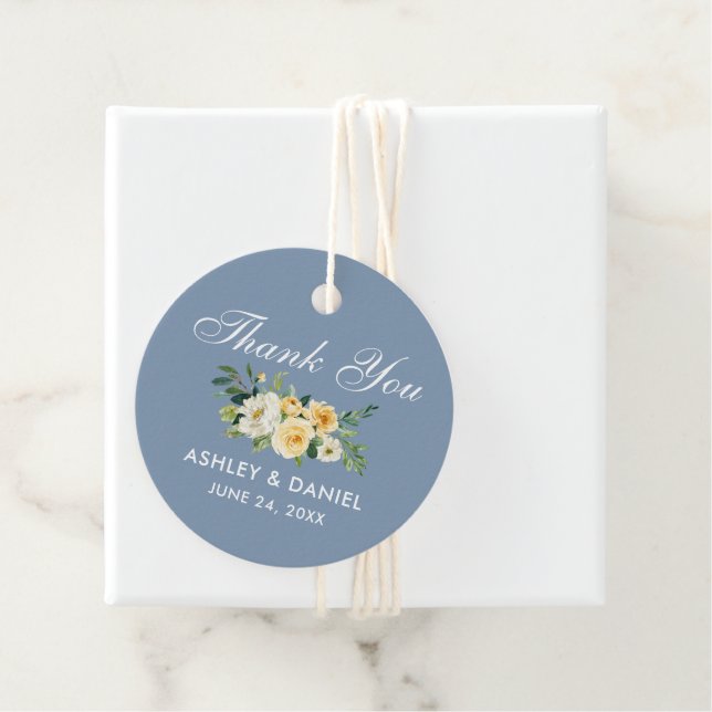 Yellow White Floral Wedy Dusty Blue Vielen Dank Geschenkanhänger (Beispiel)