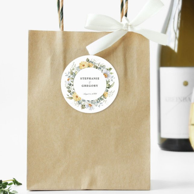 Yellow White Florals Wedding Runder Aufkleber (Von Creator hochgeladen)