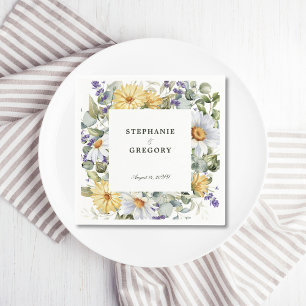 Yellow White Florals Wedding Serviette