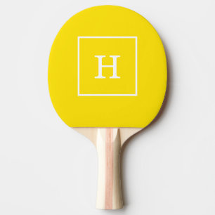 Yellow White Framed Initial Monogram Tischtennis Schläger