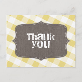 Yellow & White Gingham Leinwand Danke Postcards Postkarte