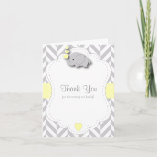 Yellow, White Gray Elephant Baby Dusche Danke