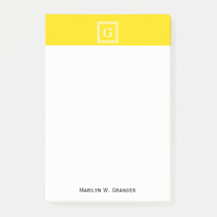 Yellow White Greece Key Frame #1 Initial Monogram Post-it Klebezettel