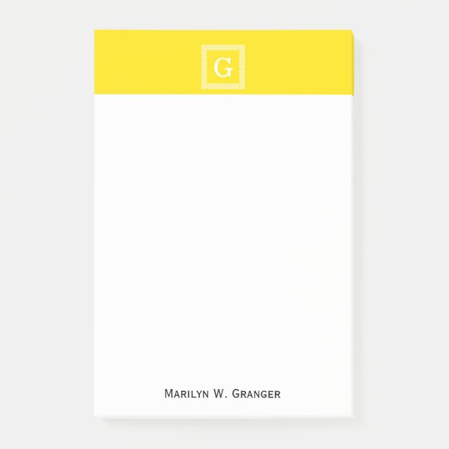 Yellow White Greece Key Frame #1 Initial Monogram Post-it Klebezettel (Vorderseite)