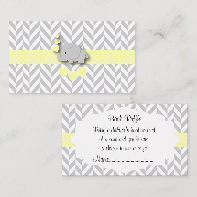 Yellow White Grey Elephant Baby Shower Book Raffle Begleitkarte (Vorne/Hinten)