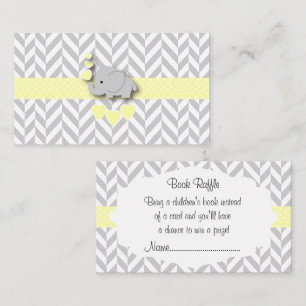 Yellow White Grey Elephant Baby Shower Book Raffle Begleitkarte