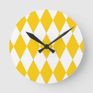 Yellow White Harlequin Diamonds Schachbretts Desig Runde Wanduhr