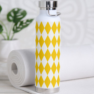 Yellow White Harlequin Diamonds Schachbretts Desig Trinkflasche