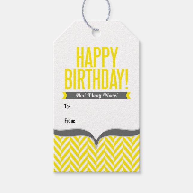 Yellow White Herringbone Geburtstagsgeschenke Tags Geschenkanhänger (Vorderseite)